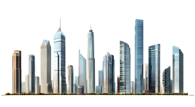 Modern skyscrapers isolated on a transparent background.