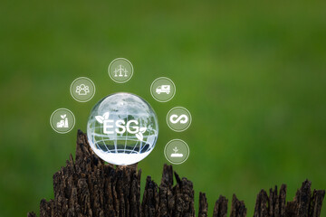 ESG Concepts Illustrated with Glass Sphere on Natural Background