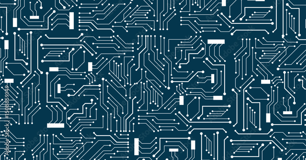 Poster seamless pattern with circuit board. electronics board. high-tech technology background texture.