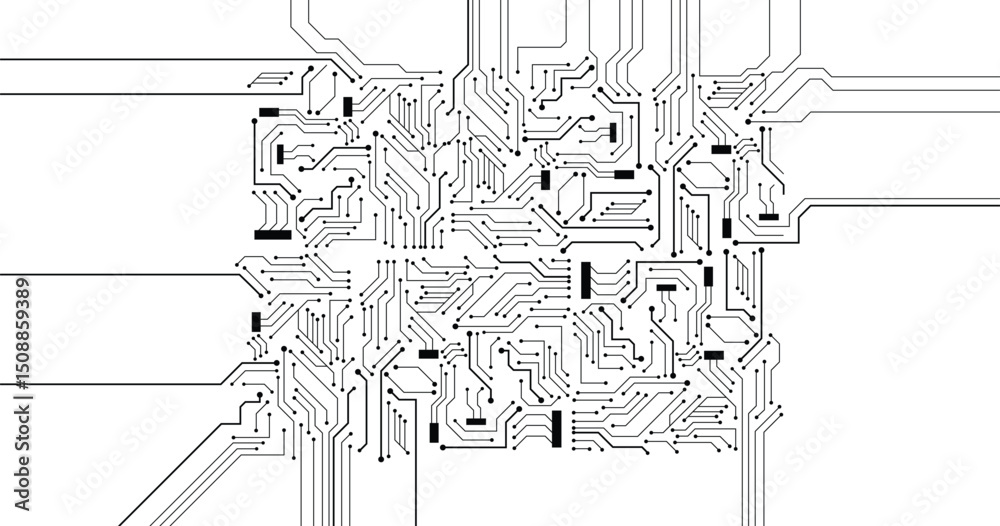 Wall mural abstract black circuit board technology connected lines electronics elements computer motherboard ch