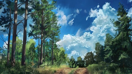 Obraz premium Serene Blue Cloudy Sky Backdrops for Diverse Nature Photography: Tropical Beach, Mountainous Landscape, Rural Field, Forest Trail & Beyond