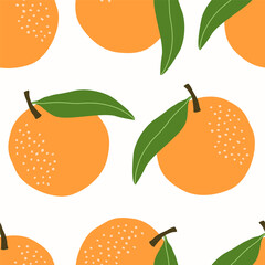 Seamless orange fruit pattern on a white background. Vector illustration for printing. Background with food and drinks. Cute baby background 