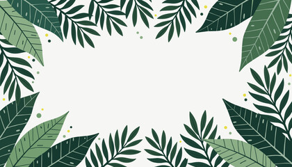 Tropical leaves frame in various shades of green with room to copy