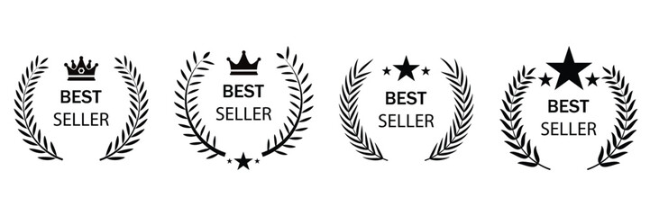 Obraz premium Golden Laurel Wreath Badge Set – Best Seller, Best Quality, and Premium Choice Labels