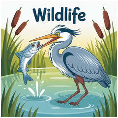 Obraz premium a heron is catching a fish 4.eps