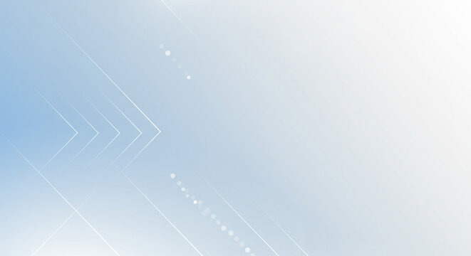 Abstract futuristic background with soft blue and white gradient, overlapping transparent geometric shapes and arrows pointing forward, clean and minimal style