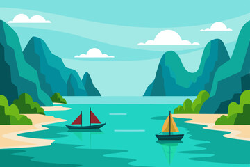 landscape with mountains and sea