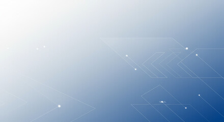 Abstract futuristic background with soft blue and white gradient, overlapping transparent geometric shapes and arrows pointing forward, clean and minimal style