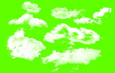 Fototapeta premium Fluffy White Clouds Against a Bright Green Screen A Versatile Visual Element for Compositing and Special Effects in Digital Media Projects