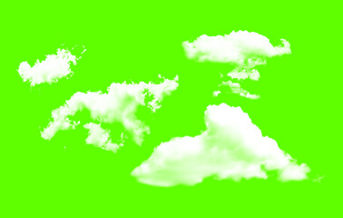 Obraz premium Fluffy White Clouds Against a Vibrant Green Screen Backdrop A Collection of Isolated Cloud Formations for Compositing and Visual Effects Projects