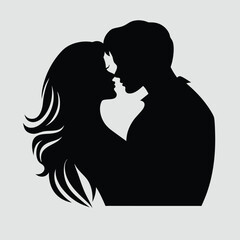 Romantic silhouette of a couple kissing