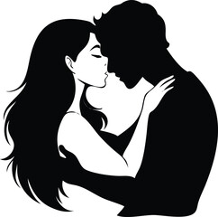 Romantic couple silhouette tender embrace love
