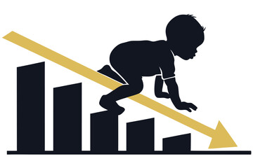 Baby crawling down decreasing bar graph chart