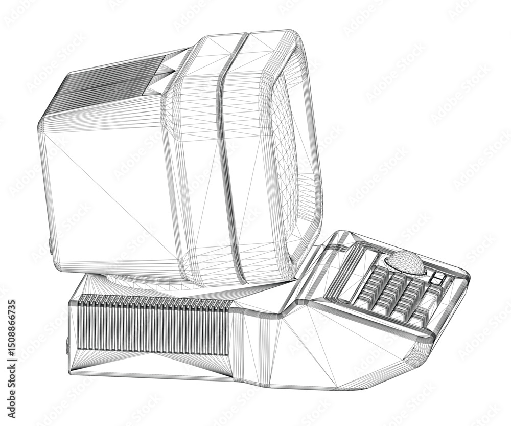 Poster a computer keyboard and monitor are shown in a black and white drawing. the keyboard is positioned o