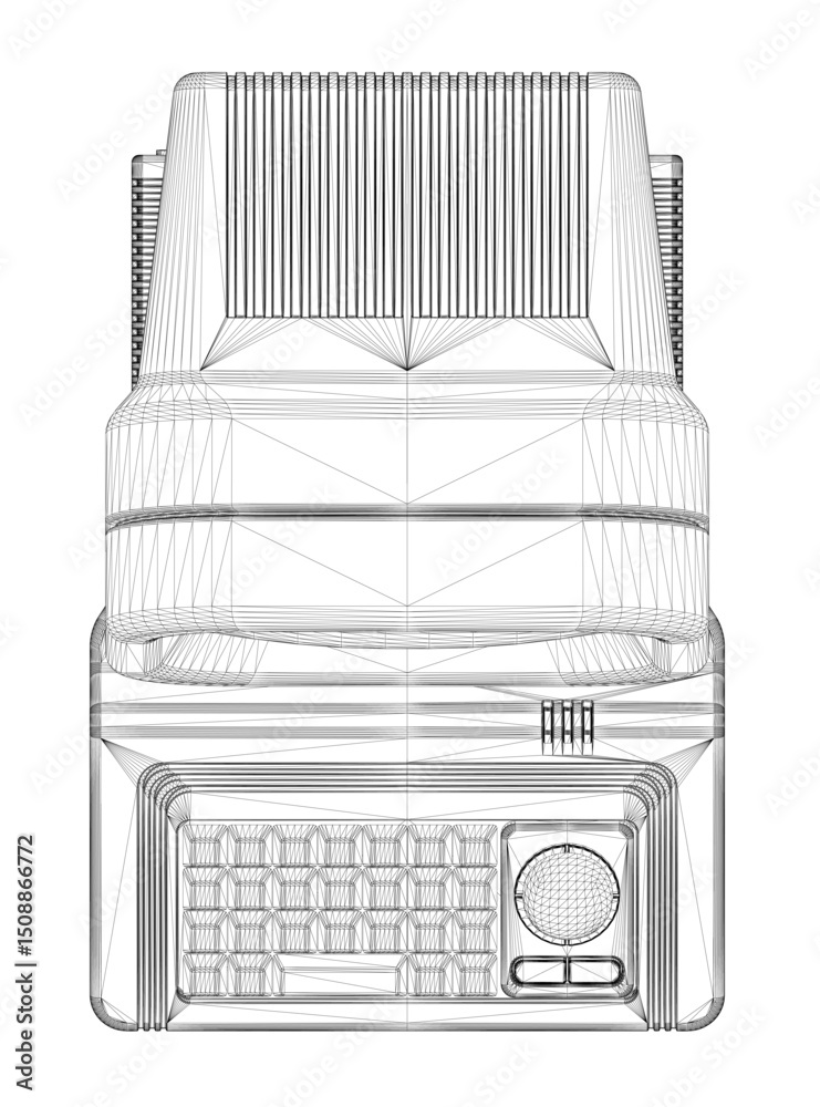 Poster a computer keyboard and monitor are shown in a black and white drawing. the keyboard is positioned o