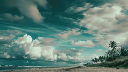 Serene Blue Cloudy Sky Backdrops for Diverse Nature Photography: Tropical Beach, Mountainous Landscape, Rural Field, Forest Trail & Beyond