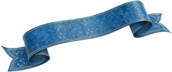Elegant Blue Ribbon Banner with Floral Pattern and Golden Edges