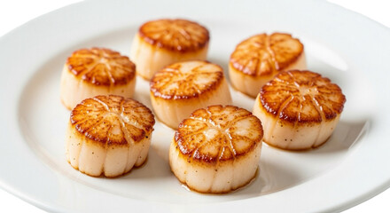 Delicious Seared Scallops Present Nicely on a Plate, Ready to Eat for Dinner Meal
