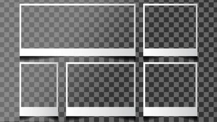 Photo frame with realistic drop shadow vector effect isolated. Picture border with 3d shadow

