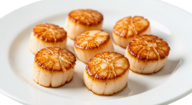 Delicious Seared Scallops Present Nicely on a Plate, Ready to Eat for Dinner Meal
