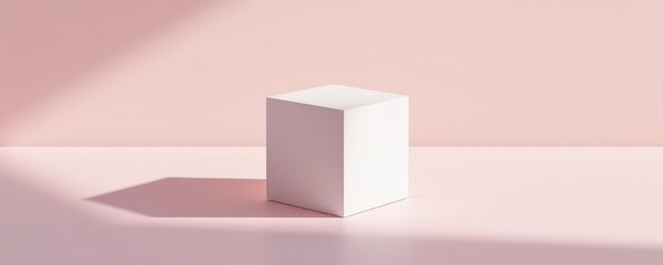 White cube casting shadow on floor contemporary art display minimalist environment studio setting artistic concept