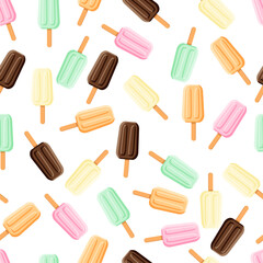 Ice lolly seamless pattern, Summer desssert background with frozen popsicles