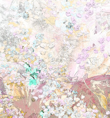 Naklejka premium Beautiful design background.The painting is in the Impressionist style. Dabs of paint, a swirl of petals in the wind. Beautiful art design for your card, invitation, design. Watercolor, oil painting.