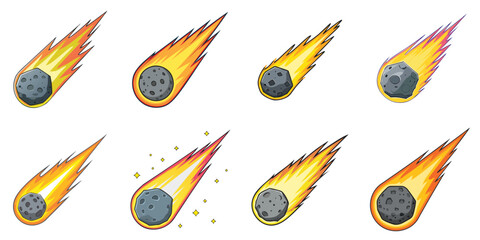 Multiple vector illustrations of meteorites, outlines