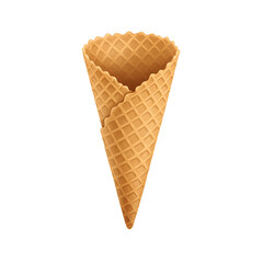 Empty waffle ice cream cone, isolated on white background. Clean digital illustration or 3D render for dessert designs.