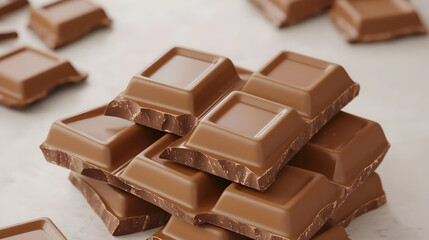 Fototapeta premium Stacked Chocolate Squares On Light Surface