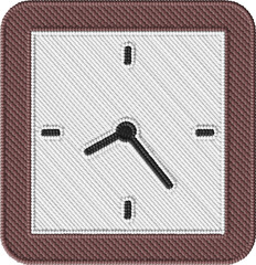 Colorful Square Embroidered Clock Illustration – Stitched Time Design with Fabric Texture