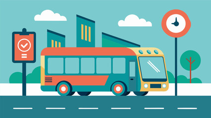 A city bus displaying its estimated arrival time at the nearest stop using data from the traffic management system to adjust its route accordingly.. Vector illustration