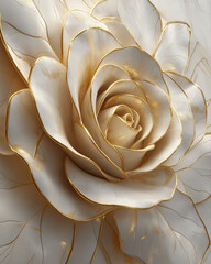 Luxurious golden rose basrelief on smooth marble wall, elegant floral sculpture with delicate gold accents, sophisticated and artistic home decor