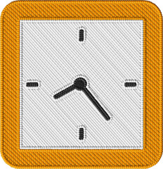 Colorful Square Embroidered Clock Illustration – Stitched Time Design with Fabric Texture