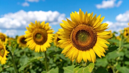 Fototapeta premium Bright Yellow Sunflowers Field In Summer