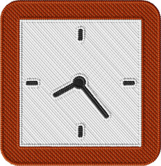 Colorful Square Embroidered Clock Illustration – Stitched Time Design with Fabric Texture