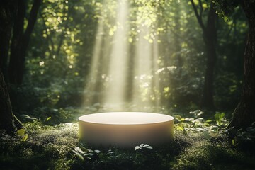 product podium in the forest by generative ai