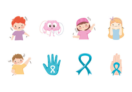 Colorful Tourette Syndrome Kids Awareness Illustrations Design Set