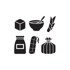Collection of food icons and symbols in black and white
