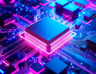 Cyberpunk AI Chip in Futuristic Circuit Board