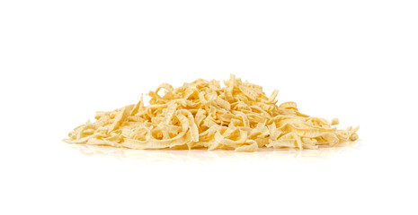 Passatelli spatzle pasta isolated, raw spaetzle noodles, dry homemade german macaroni