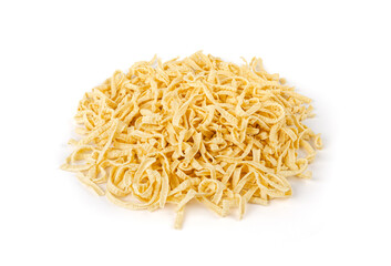 Passatelli spatzle pasta isolated, raw spaetzle noodles, dry homemade german macaroni
