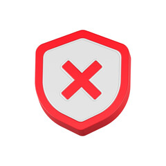 cross shield stop icon 3d rendering
