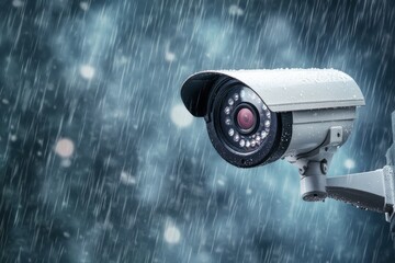 Outdoor security camera with rain droplets