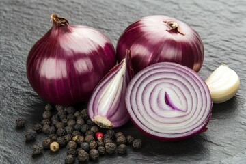 red onions with scattered black paper
