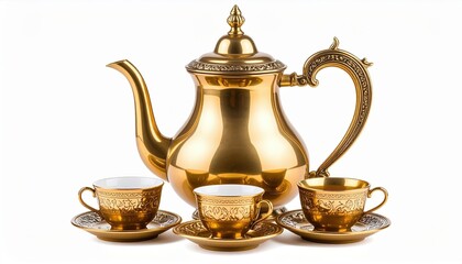 Gold Tea Set On White Background