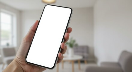 Modern Smartphone Held in Hand Against a Blurry Interior