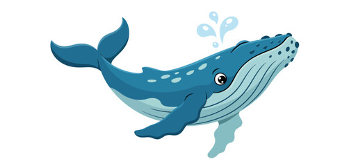 Adorable Cartoon Humpback Whale Spouting Water