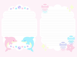 海の生き物メモピンクイルカ（罫線）