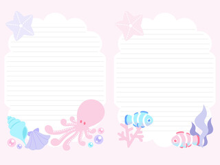 海の生き物メモピンクタコ（罫線）